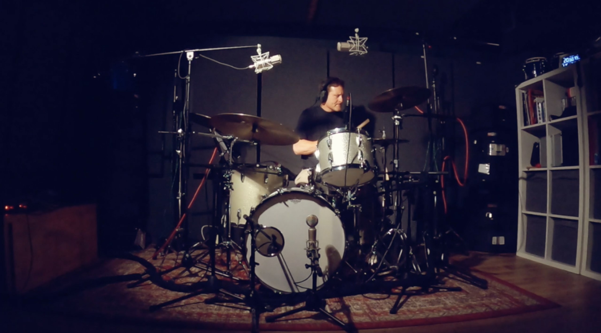 Online drum teacher Newport picture in front of the drum kit